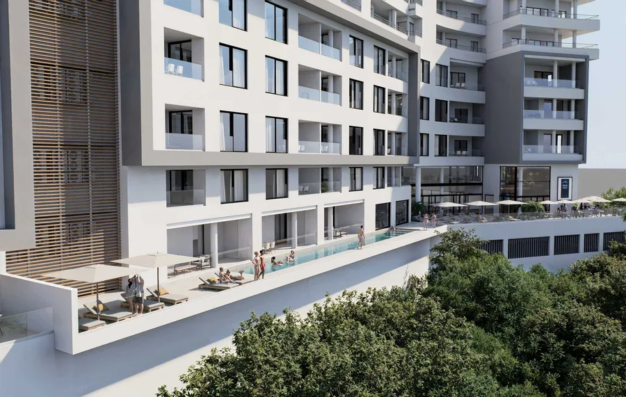 Ocean Blue Residence pool facade, Cupecoy — artist impression