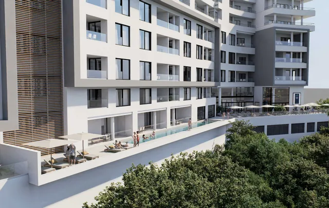 Ocean Blue Residence, Cupecoy — pool facade, artist impression